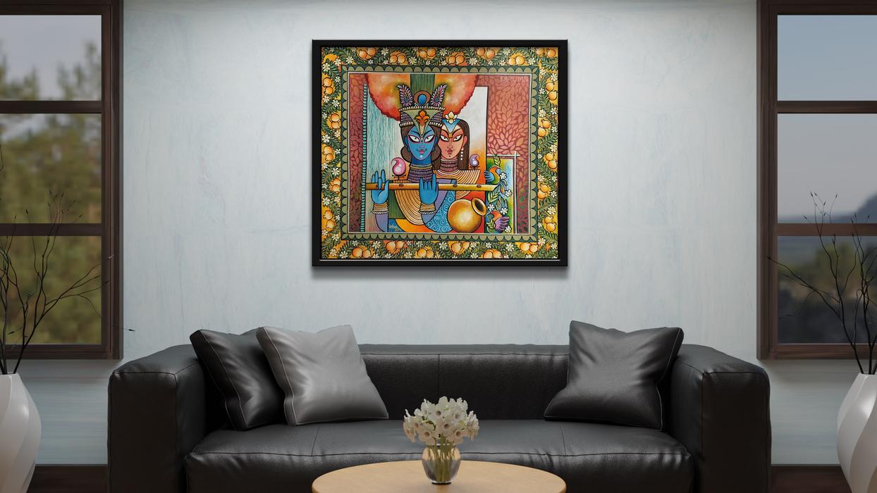 Radhe Govinda Square Acrylic on Canvas Indian Traditional Paintings