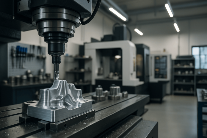 CNC machine is creating a precision prototype part for production